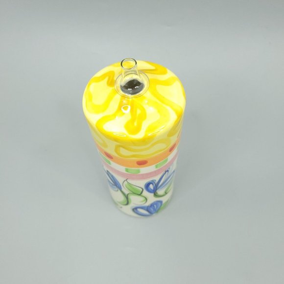 Vicki Carroll Pottery Ceramic Oil Lamp Vintage Yellow Blue White Floral Decor - Picture 11 of 12